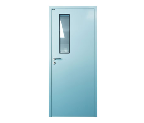 light blue manual clean room door 