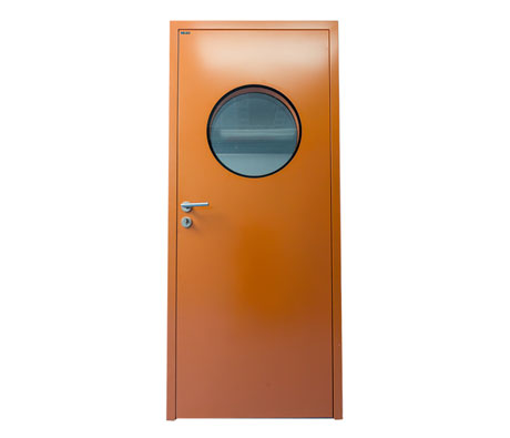 orange manual clean room door 